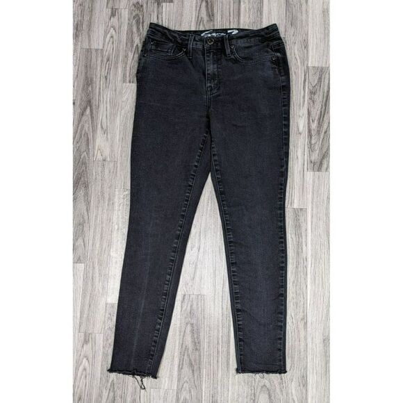 Seven 7 Womens Size 8 Fringe Hem Skinny Embroidered Mid Rise Black Denim Jeans - Picture 1 of 11